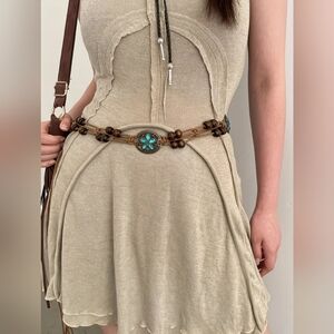 Artisan Beaded Belt with Turquoise and Brown Accents